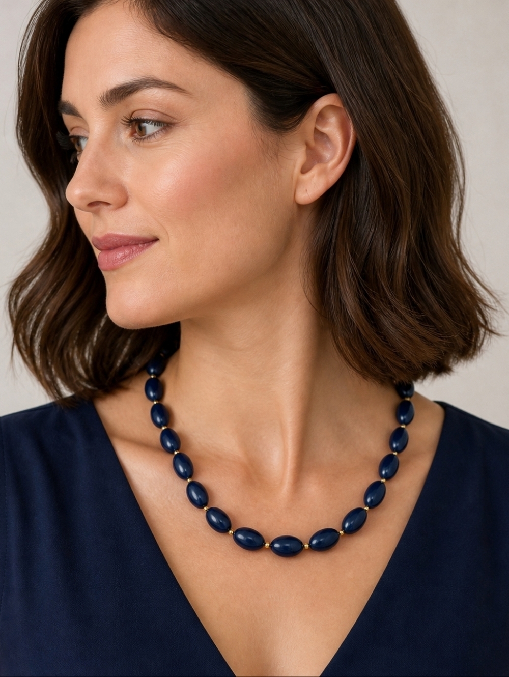Navy Blue Acrylic Beaded Necklace